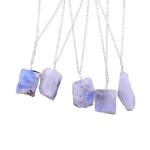 Rainbow Moonstone Natural Raw Crystals Pendant Necklace Blue Fire Gemstone Energy Healing Crystals, Birthday, Gift for her, Silver Jewellery 18 inch AA+ Quality