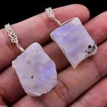 Rainbow Moonstone Natural Raw Crystals Pendant Necklace Blue Fire Gemstone Energy Healing Crystals, Birthday, Gift for her, Silver Jewellery 18 inch AA+ Quality