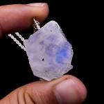 Rainbow Moonstone Natural Raw Crystals Pendant Necklace Blue Fire Gemstone Energy Healing Crystals, Birthday, Gift for her, Silver Jewellery 18 inch AA+ Quality
