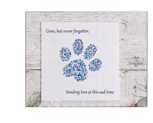 Pet Paw Print Card, forget me not paw print, gone but never forgotten, thinking of you, with sympathy, sorry for your loss, sympathy card, sending love card,