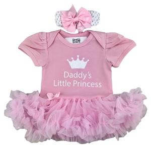 Daddy's Little Princess Pink Tutu Romper with Bow Headband, Newborn Baby Girl Princess Dress (0-3 Months)