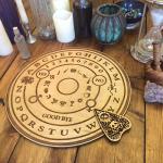 Wooden Ouija Board and Planchette - Circular Spirit Board Talking Board Halloween Party Game