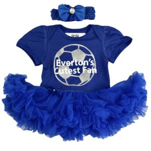 Little Secrets Clothing Baby Girls Evertons Cutest Fan Football Blue Tutu Romper with Headband, Newborn Baby Football Kit (3-6 Months)
