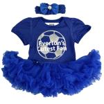 Little Secrets Clothing Baby Girls Evertons Cutest Fan Football Blue Tutu Romper with Headband, Newborn Baby Football Kit (3-6 Months)