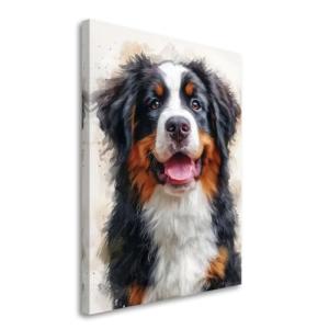 Bernese Mountain Dog Painted Illustration Canvas Art Print - Canine Portrait, Swiss Alps Charm, Majestic Pet, Home Decor, Vivid Texture, Collectible