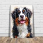 Bernese Mountain Dog Painted Illustration Canvas Art Print - Canine Portrait, Swiss Alps Charm, Majestic Pet, Home Decor, Vivid Texture, Collectible