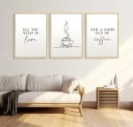 Set of 3 Coffee Lover Prints, Coffee Quote Wall Art Prints, Unframed Kitchen Artwork, Kitchen Home Décor - A5 A4 A3 Black And White Line Wall Art