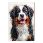 Bernese Mountain Dog Painted Illustration Canvas Art Print - Canine Portrait, Swiss Alps Charm, Majestic Pet, Home Decor, Vivid Texture, Collectible