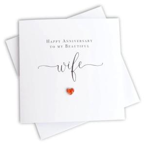 Happy Anniversary to my Beautiful Wife Card, Handmade Red Love Heart Wedding Anniversary Card for Wife