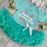 Baby Girls Celtic's Cutest Fan Football Green Tutu Romper with Bow Headband, Newborn Baby Football Kit (0-3 Months)