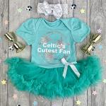 Baby Girls Celtic's Cutest Fan Football Green Tutu Romper with Bow Headband, Newborn Baby Football Kit (0-3 Months)