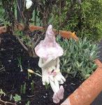 Shy fairy garden figurine, ceramic pixie plant pot ornament