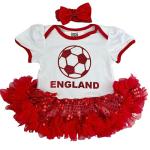 Baby Girls England Football Red Sequin Tutu Romper with Headband, Newborn Baby Football Kit (Premature)