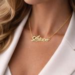 ZNA Jewels Personalised Name Necklace for Women - Customised Sterling Silver Dainty Heart Pendant, Elegant Jewellery Ideal for Birthday, Gifts for Women, Girls & Teens (18K Gold)
