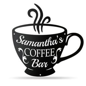 Personalised Coffee Bar Sign, Custom Cup of Coffee, Wall Decor, Custom Name Sign, Metal Wall Art, Gift for Everyone Who Loves Coffee, Handmade Kitchen Sign, Coffee Station