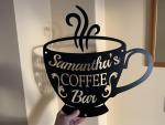Personalised Coffee Bar Sign, Custom Cup of Coffee, Wall Decor, Custom Name Sign, Metal Wall Art, Gift for Everyone Who Loves Coffee, Handmade Kitchen Sign, Coffee Station