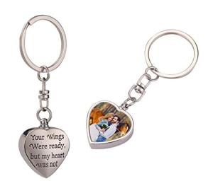 Personalised Heart Ashes Urn Ash Keyring Photo Text Metal Cremation Verse Boxed Family Pets Friends Gift