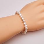 TreasureBay Handmade Womens 7-8mm Freshwater Pearl Bracelet | Stretchy Beaded Pearl Bracelet for Ladies and Girls - Pink, Black, White, Grey, Multicolour (White)