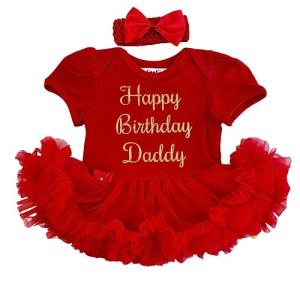 Baby Girl's Happy Birthday Daddy Party Dress, Newborn Princess Red Tutu Romper with Bow Headband, Daddy's Girl (0-3 Months)