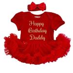 Baby Girl's Happy Birthday Daddy Party Dress, Newborn Princess Red Tutu Romper with Bow Headband, Daddy's Girl (0-3 Months)