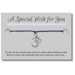 Vilda Jewellery Ohm Yoga Purple Wish Bracelet, Hemp with Tibetan Silver Charm on Printed Card, 12 inches long, Adjustable Tie On Unisex Design, Friendship Anklet, Spiritual Gift for Women