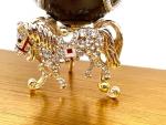 Pierre Lorren Imperial egg Carousel Music Box Handcrafted Horse Carousel HANDCARVED NATURAL Romanov style egg Austrian Crystal DIAMOND Ornaments Horse lovers Gift Ideas Collectible Egg Decoration