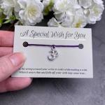 Vilda Jewellery Ohm Yoga Purple Wish Bracelet, Hemp with Tibetan Silver Charm on Printed Card, 12 inches long, Adjustable Tie On Unisex Design, Friendship Anklet, Spiritual Gift for Women