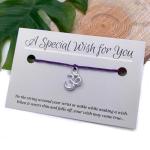 Vilda Jewellery Ohm Yoga Purple Wish Bracelet, Hemp with Tibetan Silver Charm on Printed Card, 12 inches long, Adjustable Tie On Unisex Design, Friendship Anklet, Spiritual Gift for Women
