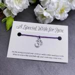Vilda Jewellery Ohm Yoga Purple Wish Bracelet, Hemp with Tibetan Silver Charm on Printed Card, 12 inches long, Adjustable Tie On Unisex Design, Friendship Anklet, Spiritual Gift for Women