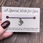 Vilda Jewellery Ohm Yoga Purple Wish Bracelet, Hemp with Tibetan Silver Charm on Printed Card, 12 inches long, Adjustable Tie On Unisex Design, Friendship Anklet, Spiritual Gift for Women
