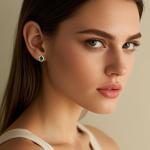 Weviway Sterling Silver Stud Earrings for Women, Green Emerald/Black Onyx Hypoallergenic Birthstone Earrings, Elegant Gemstone Jewellery Gifts for Her