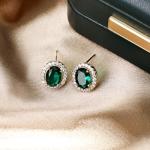 Weviway Sterling Silver Stud Earrings for Women, Green Emerald/Black Onyx Hypoallergenic Birthstone Earrings, Elegant Gemstone Jewellery Gifts for Her