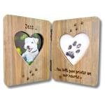 Pet Loss Dog or Cat Memorial Personalised Double Photo Frame Gift, Twin Wooden Picture Frame with Engraved Name, Paw Prints and the Quote You Left Your Paw Prints On Our Hearts
