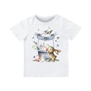 Pomchick | Personalised Easter T-Shirt Kids Custom Name Bunny Chick Egg Basket Spring Tee White