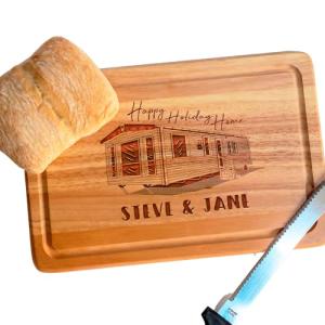 Personalised Names Caravan Happy Holiday Home Rectangle Chopping Board Gift