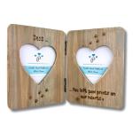 Pet Loss Dog or Cat Memorial Personalised Double Photo Frame Gift, Twin Wooden Picture Frame with Engraved Name, Paw Prints and the Quote You Left Your Paw Prints On Our Hearts