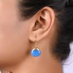 Gempires Natural Blue Opal Electro Plated Pear Cabochon Hook Earring, October Birthstone Jewelry, Healing Gemstone Earrings Gifts