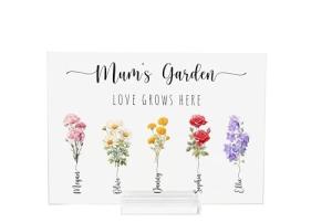 Personalized Mum’s Garden Acrylic Sign with Birth Flowers - Custom Family Name Plaque - "Love Grows Here" Display