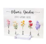 Personalized Mum’s Garden Acrylic Sign with Birth Flowers - Custom Family Name Plaque - "Love Grows Here" Display