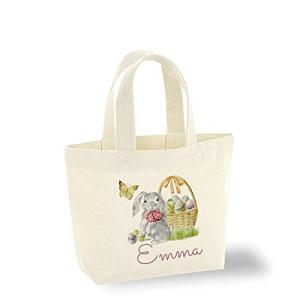 Pomchick | Personalised Easter Tote Bag for Kids Custom Name Bunny Mini Canvas Gift Bag