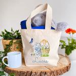 Pomchick | Personalised Easter Tote Bag for Kids Custom Name Bunny Mini Canvas Gift Bag