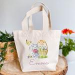 Pomchick | Personalised Easter Tote Bag for Kids Custom Name Bunny Mini Canvas Gift Bag