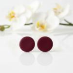 Burgundy Red Stud Earrings for Women – Lightweight Minimalist Studs for Everyday Wear, Handmade Clay Jewellery Gifts for Mothers Day