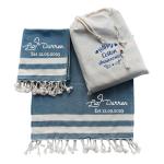 Living Roots - Cotton blue tea towel - Personalised cotton bag - Cotton anniversary gift set - 100% Cotton kitchen towels - 2nd Wedding anniversary gift set - 45x90 cm / 18x36 inches