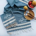Living Roots - Cotton blue tea towel - Personalised cotton bag - Cotton anniversary gift set - 100% Cotton kitchen towels - 2nd Wedding anniversary gift set - 45x90 cm / 18x36 inches