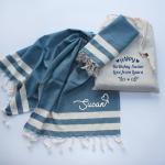 Living Roots - Cotton blue tea towel - Personalised cotton bag - Cotton anniversary gift set - 100% Cotton kitchen towels - 2nd Wedding anniversary gift set - 45x90 cm / 18x36 inches