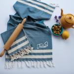 Living Roots - Cotton blue tea towel - Personalised cotton bag - Cotton anniversary gift set - 100% Cotton kitchen towels - 2nd Wedding anniversary gift set - 45x90 cm / 18x36 inches