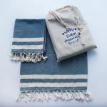 Living Roots - Cotton blue tea towel - Personalised cotton bag - Cotton anniversary gift set - 100% Cotton kitchen towels - 2nd Wedding anniversary gift set - 45x90 cm / 18x36 inches