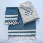 Living Roots - Cotton blue tea towel - Personalised cotton bag - Cotton anniversary gift set - 100% Cotton kitchen towels - 2nd Wedding anniversary gift set - 45x90 cm / 18x36 inches