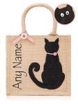 Cat Bag Hand Painted Jute Tote, Personalised Shopping Bag With Name On, Pet Lovers Gift Ideas, Girls School Bag, Womens Handbag, Small, Medium & Large Tote Reusable Shopper